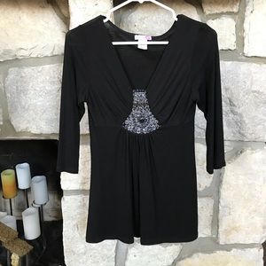Pretty Top with Beaded Accent and 3/4 Sleeves